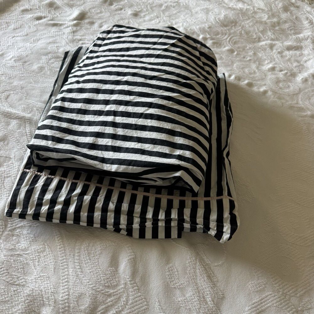 POTTERY BARN EMILY & MERITT PIRATE STRIPE XL Twin Sheet Set Black French Chic